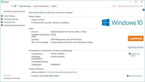 Windows 10 Systemsteuerung Basisinformationen
