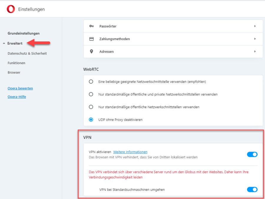 opera gx vpn aktivieren